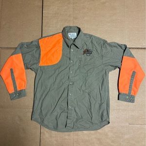 Columbia Button Up Long Sleeve Cotton Shirt Mens Medium Halter Wildlife Patches‎